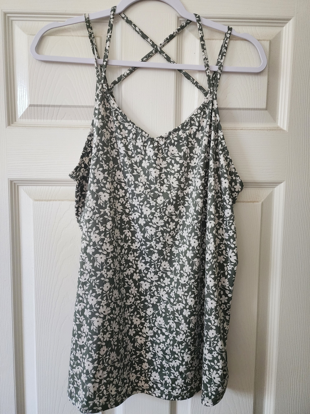 Papermoon Olive Green and White Floral Strappy Cami
